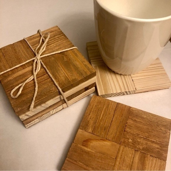 Other - Handmade Rustic Square Coasters with Cork Backing